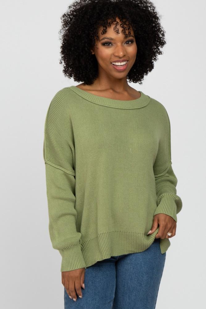 light olive exposed seam side slit sweater