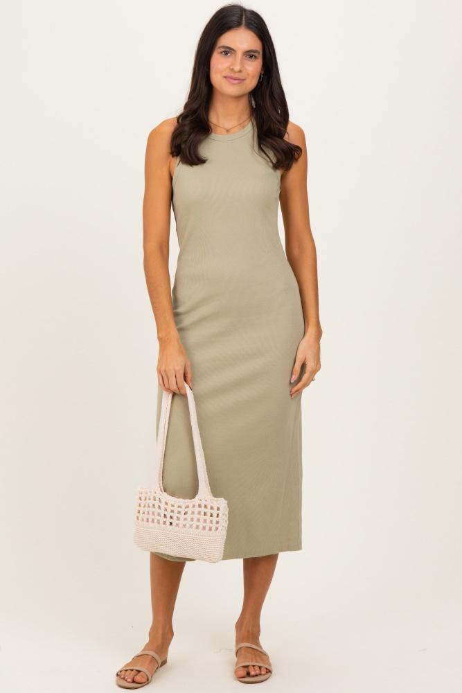 light olive ribbed tank midi dress