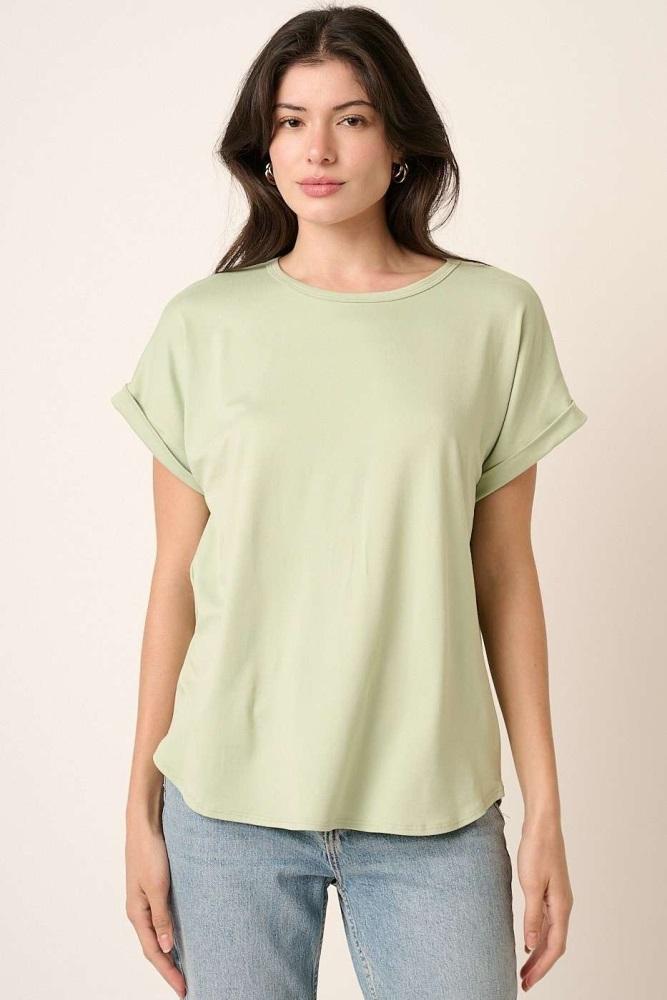 light olive rolled cuff short sleeve top