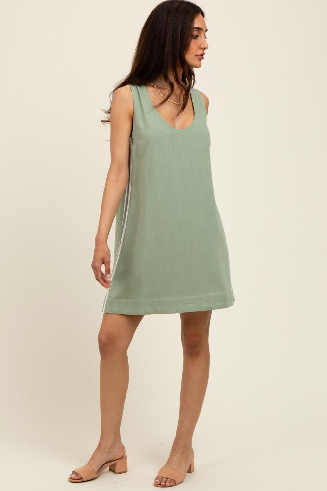 light olive sleeveless striped a-line mini dress
