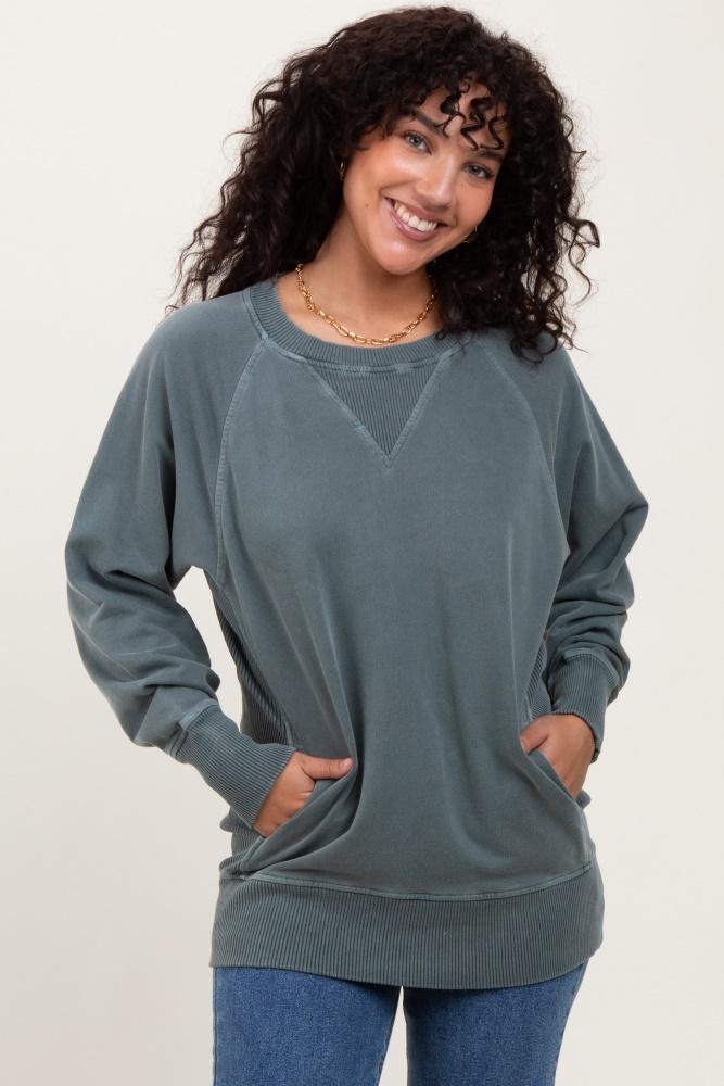 light olive vintage wash french terry pullover