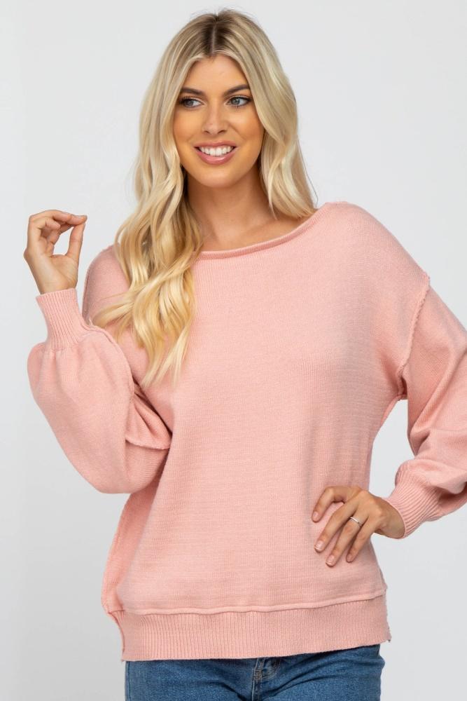 light pink boat neck bubble sleeve sweater