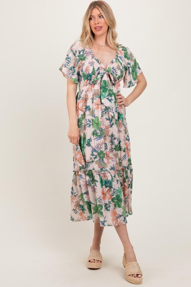 light pink floral print woven midi dress