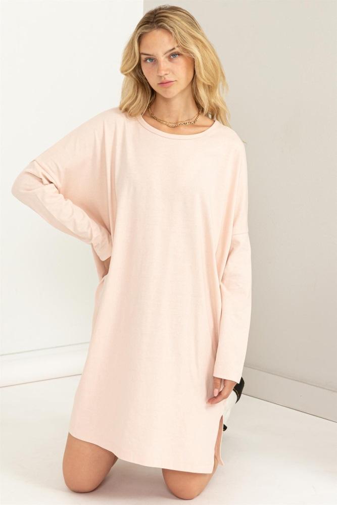 light pink long sleeve shirt dress