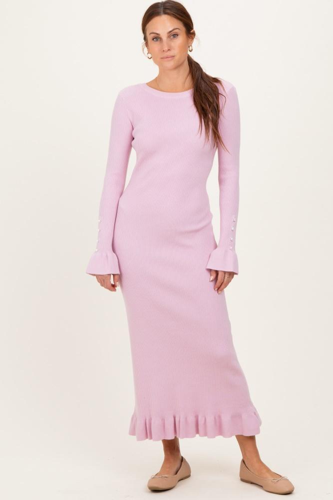 light pink ribbed knit bow back maxi dress