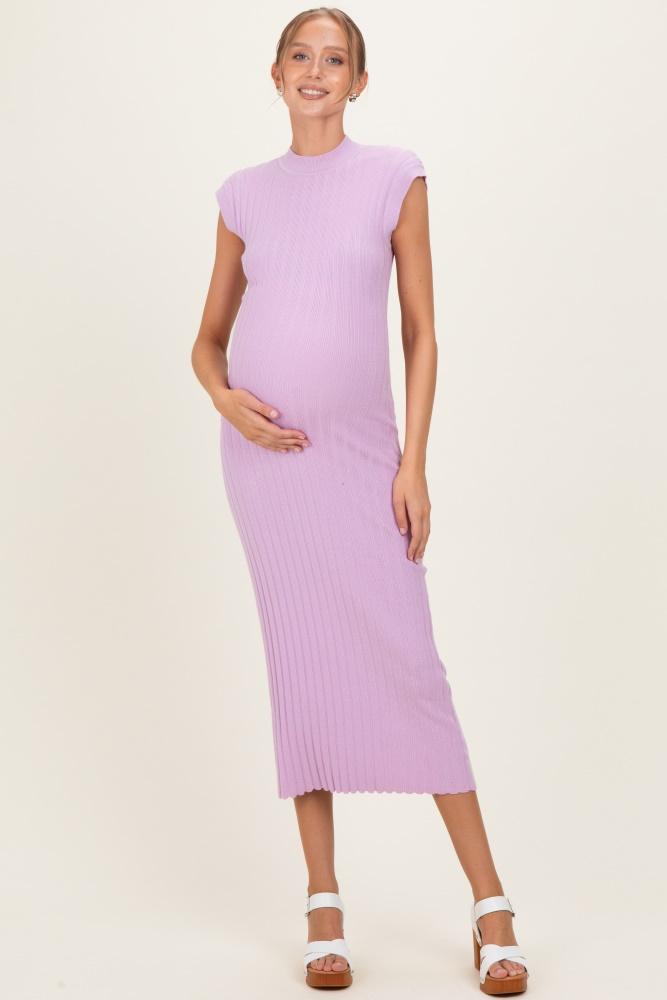 light pink ribbed knit mock neck maternity maxi dress