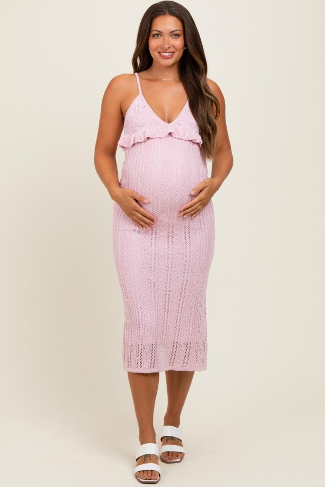 light pink sleeveless frill sweater maternity midi dress