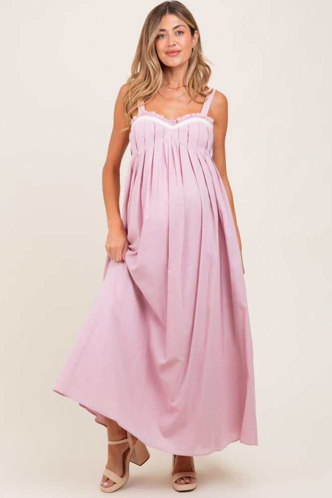 light pink sweetheart neckline open back maternity maxi dress