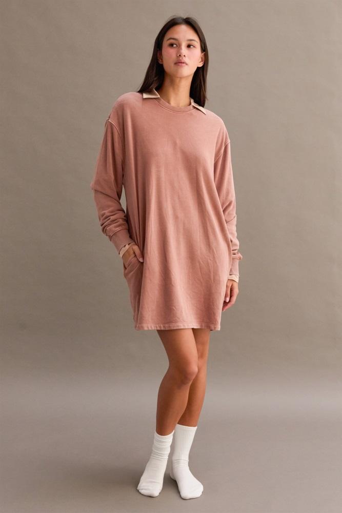 light taupe mineral wash oversized sweatshirt mini dress