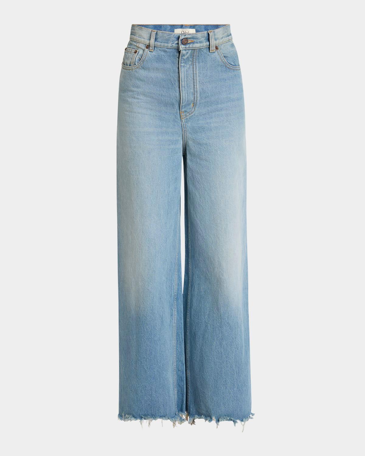 light-wash straight-leg raw-hem jeans