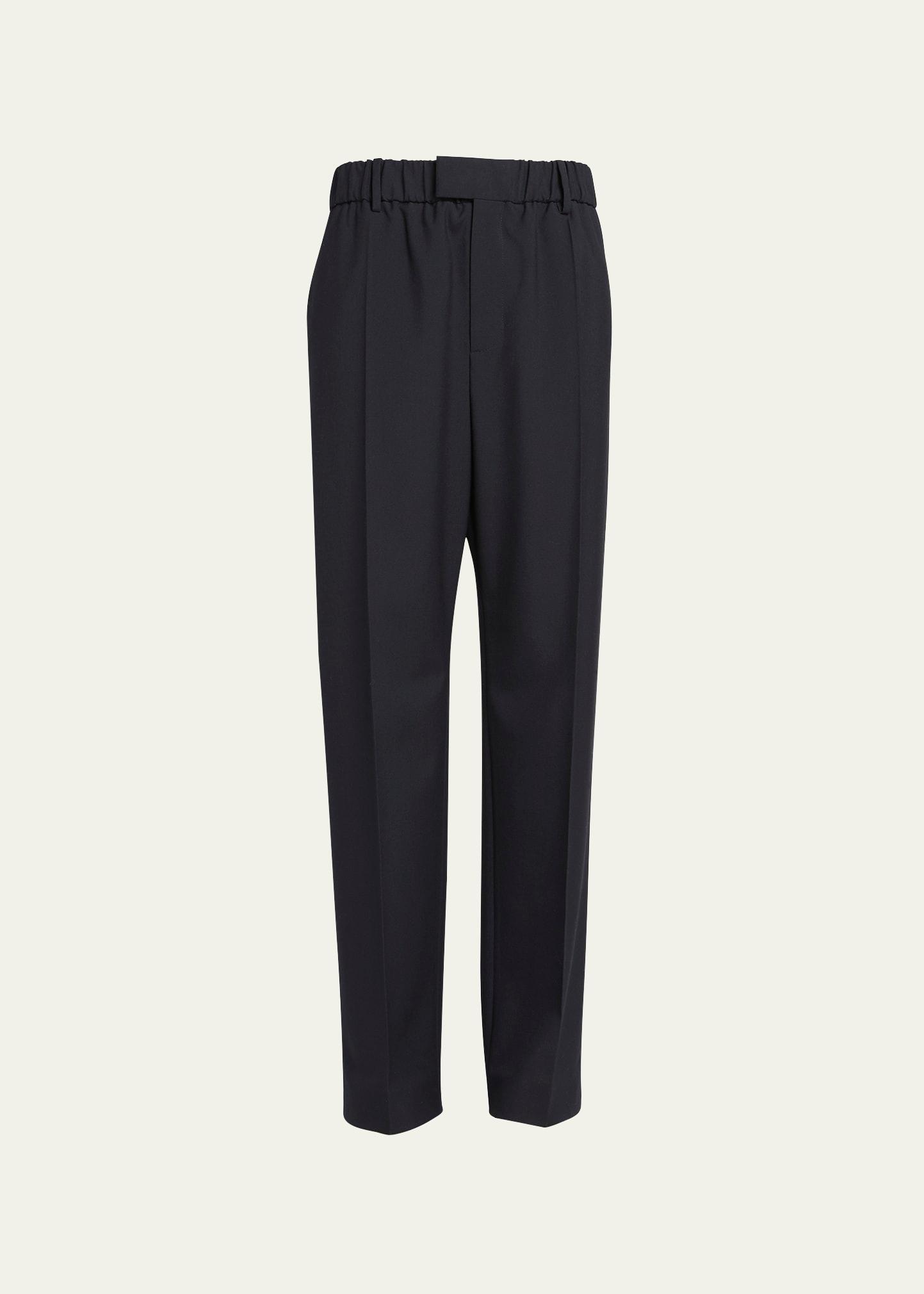 light wool twill elastic-waist pants