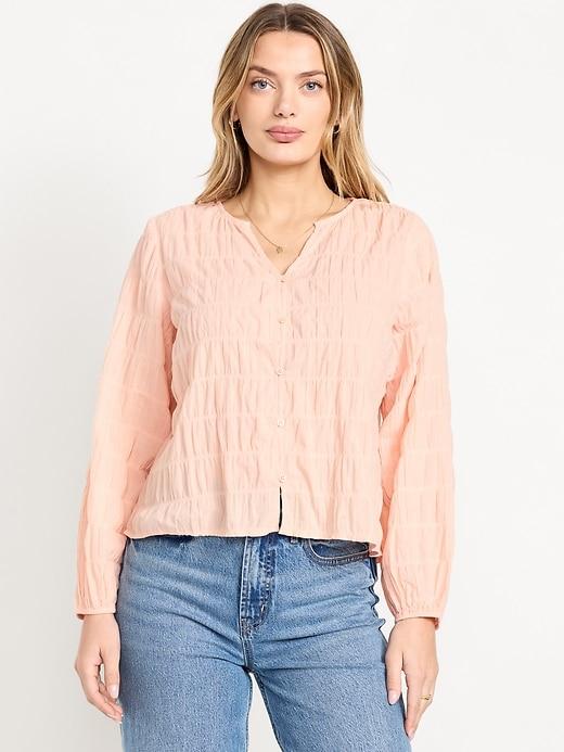 lightweight button-down smocked top