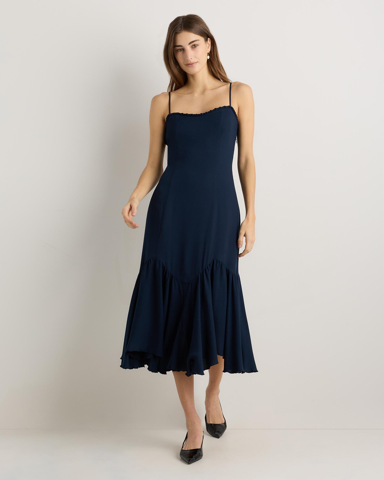 lightweight crepe pleated hem midi dress