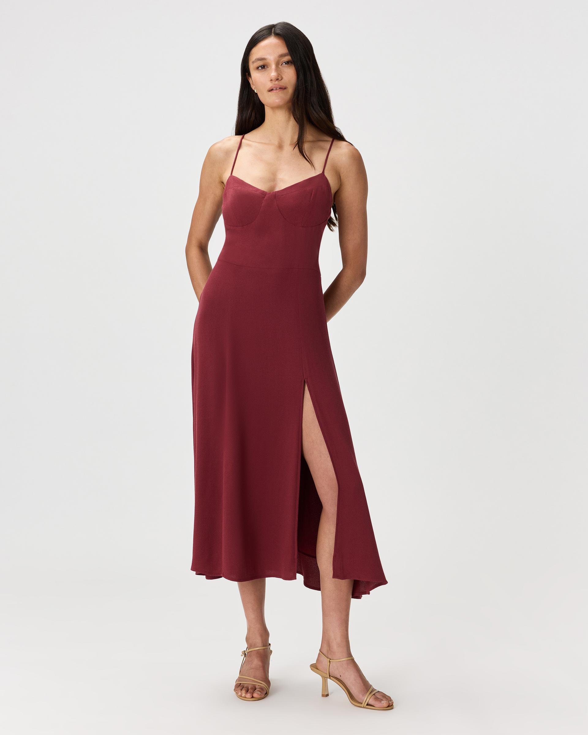 lightweight crepe sweetheart midi dress