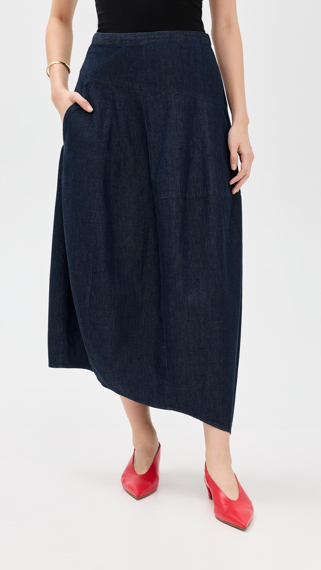 lightweight denim asymmetrical balloon skirt