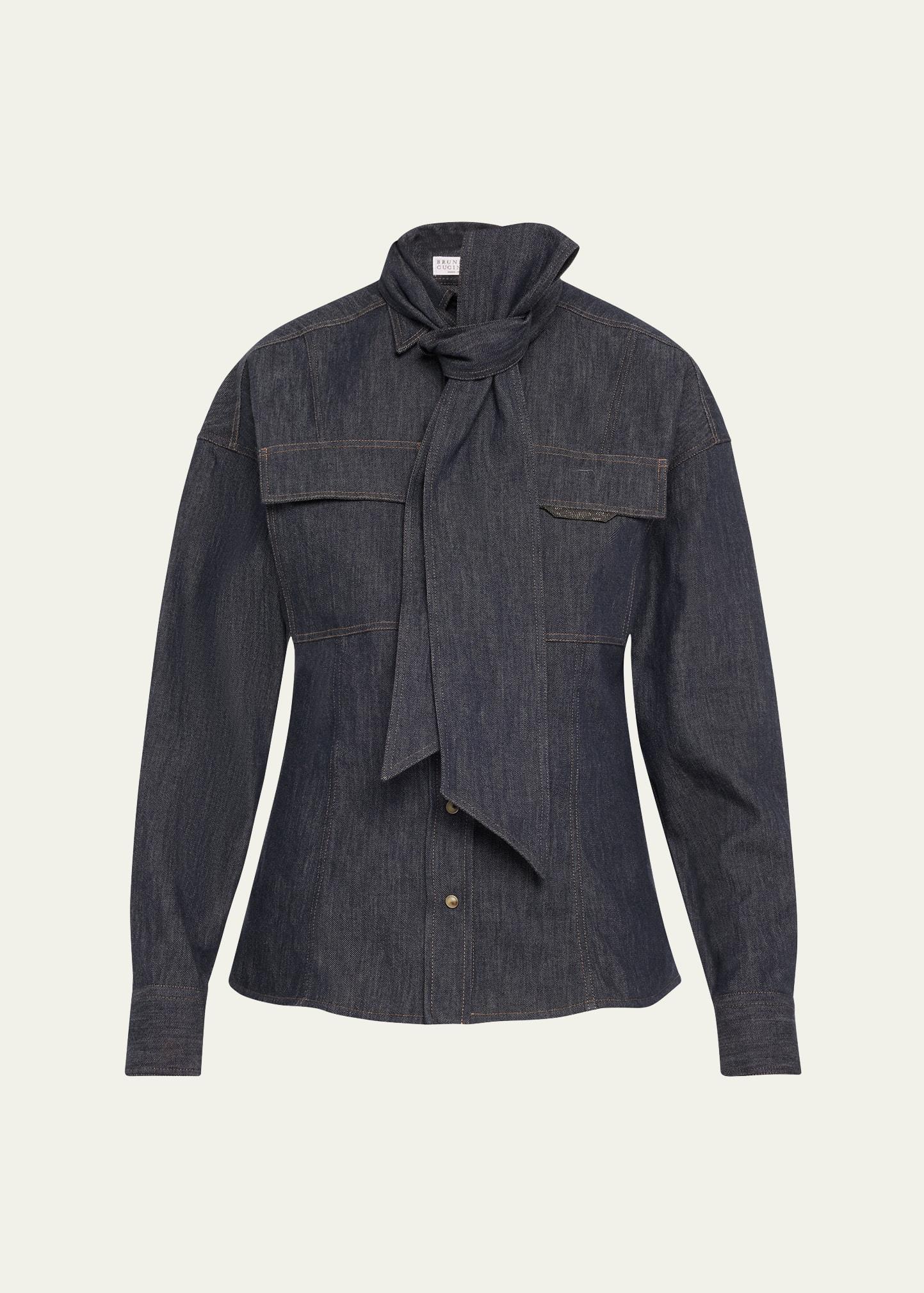lightweight denim shirt with removable bow