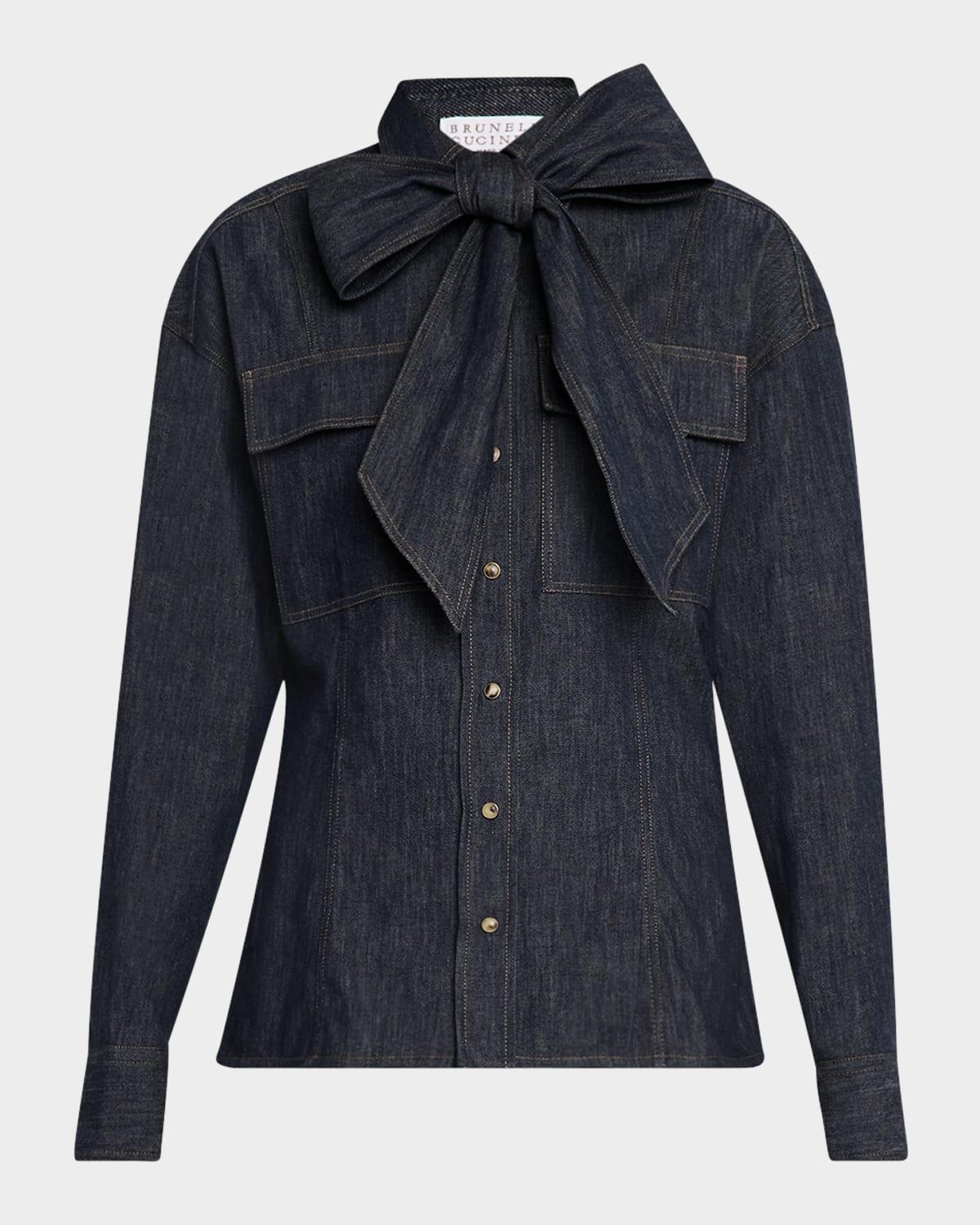 lightweight denim shirt with removable bow