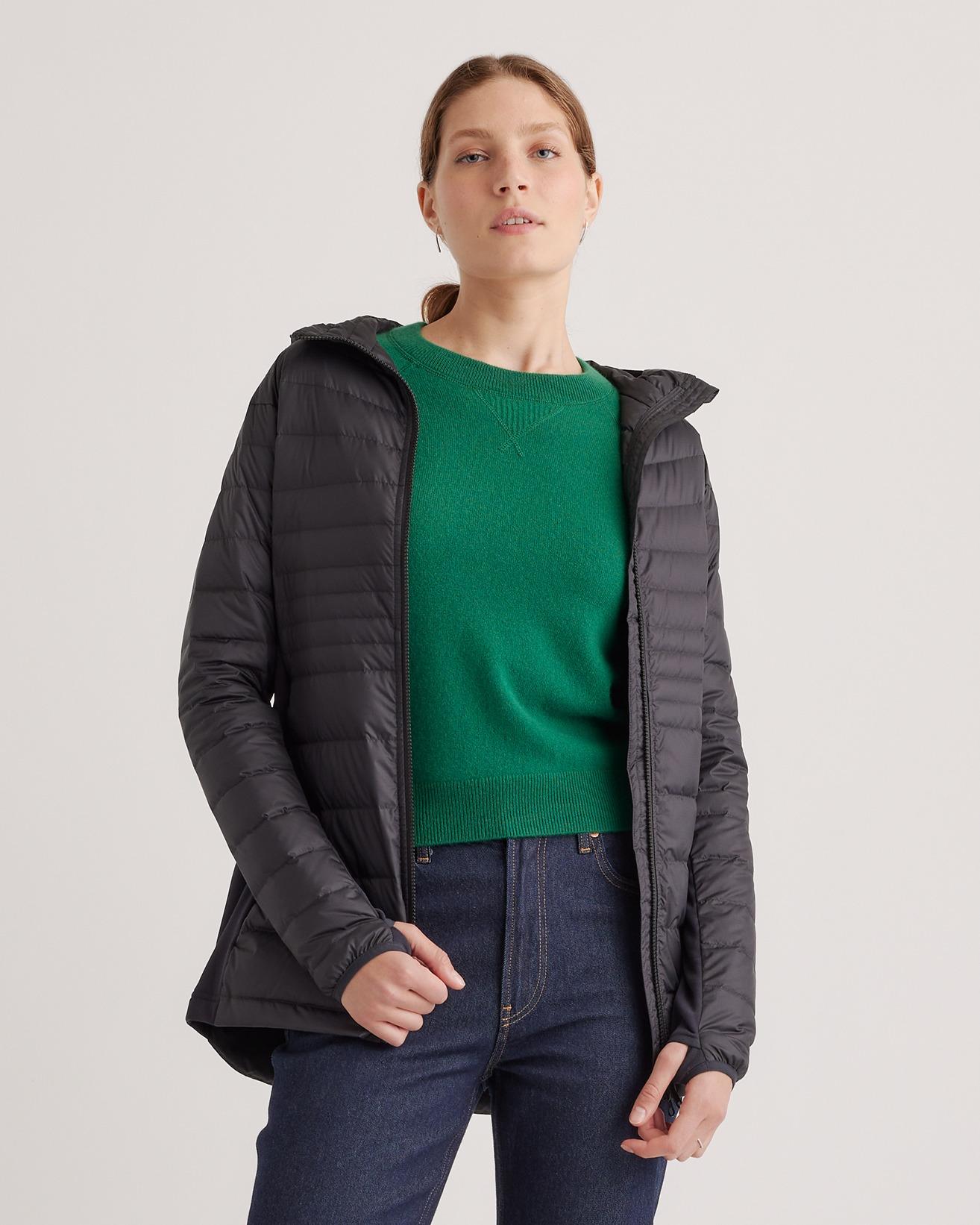 lightweight down packable long puffer jacket