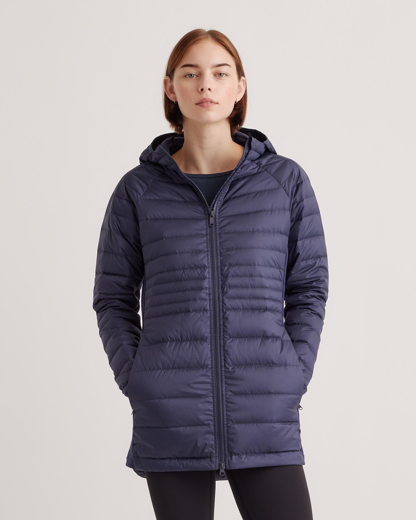 lightweight down packable long puffer jacket