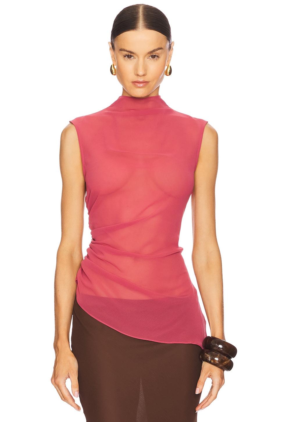 lightweight georgette mock neck ruched top
