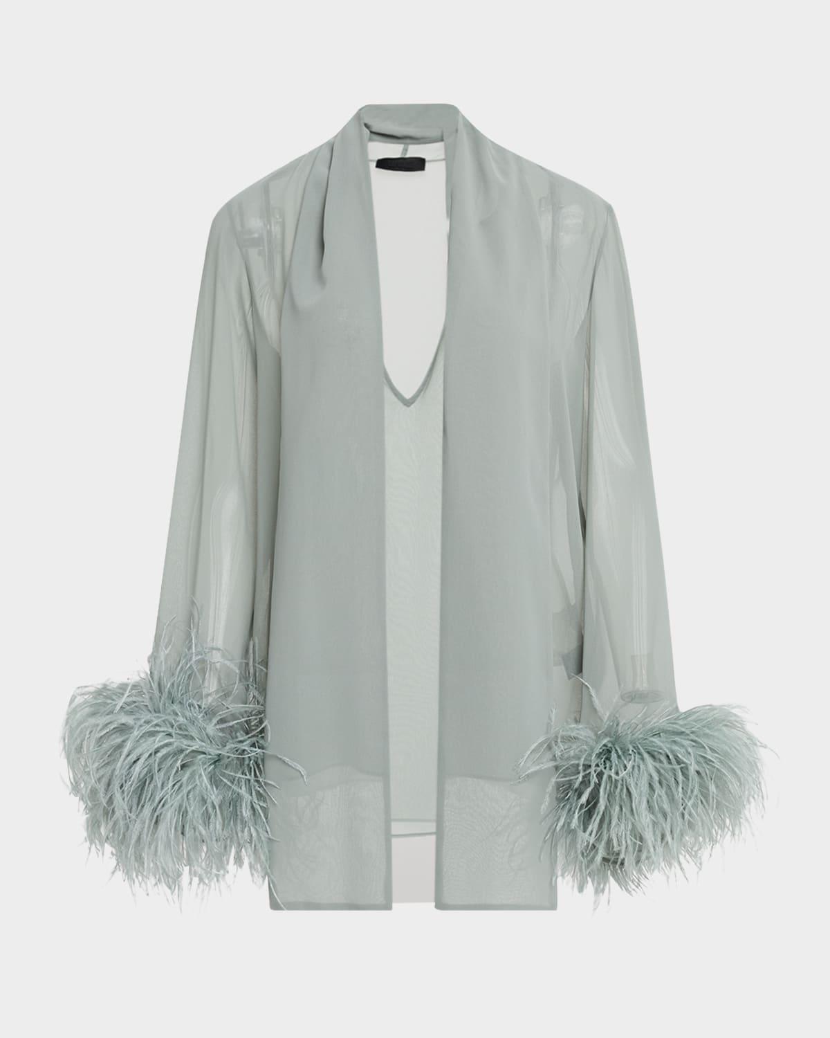 lightweight georgette scarf top with feathers
