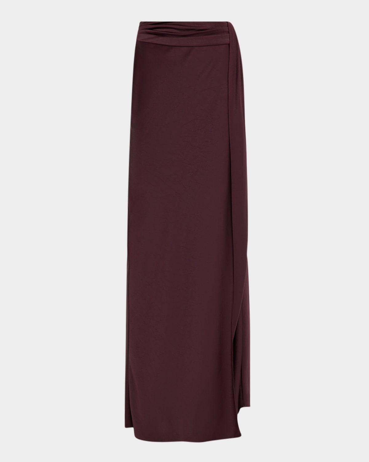 lightweight satin asymmetric maxi skirt