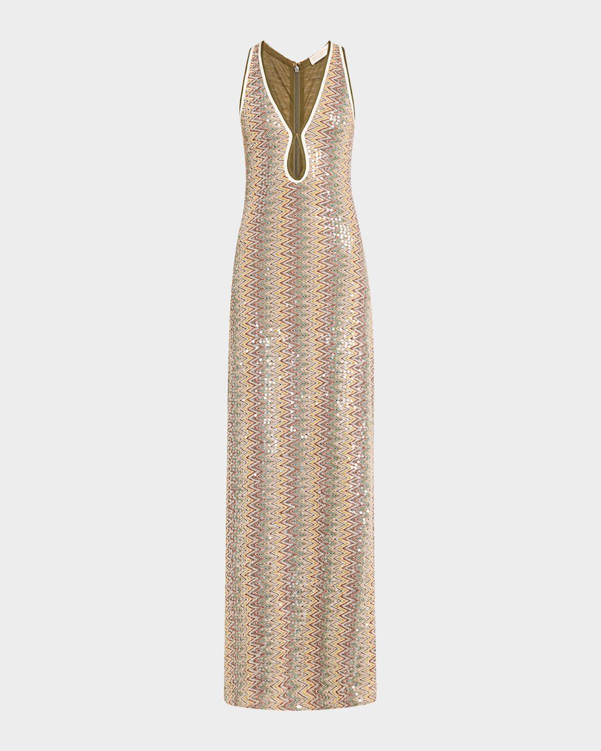 lilia sequined chevron maxi dress