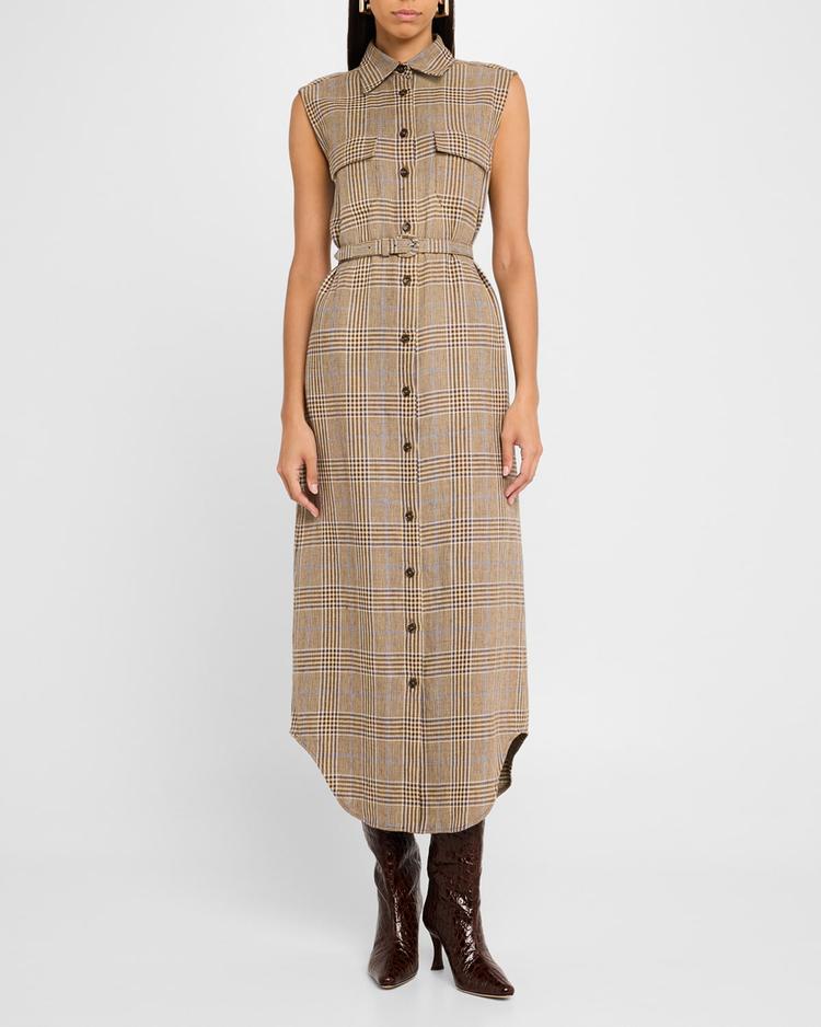 lilian check sleeveless belted midi shirtdress