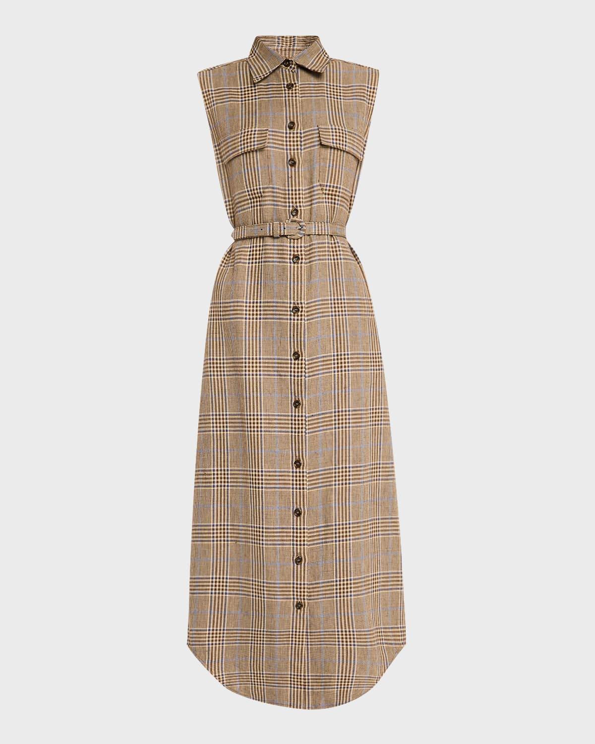 lilian check sleeveless belted midi shirtdress