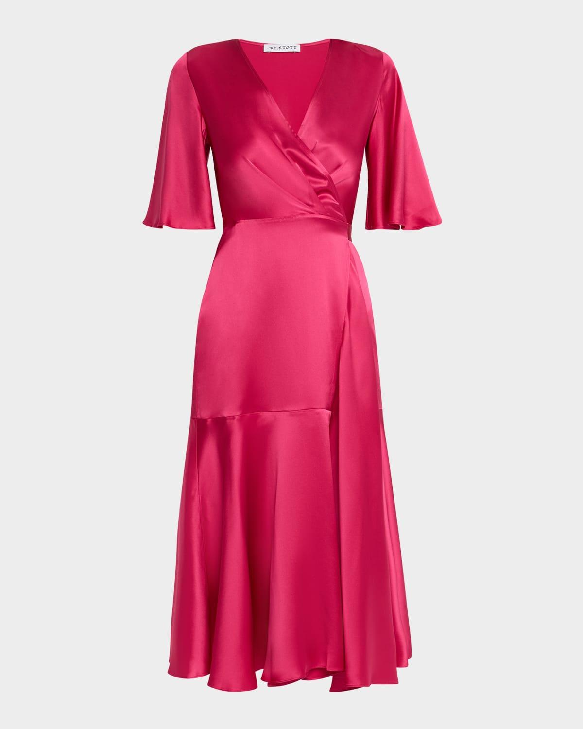 lilibet silk satin midi wrap dress