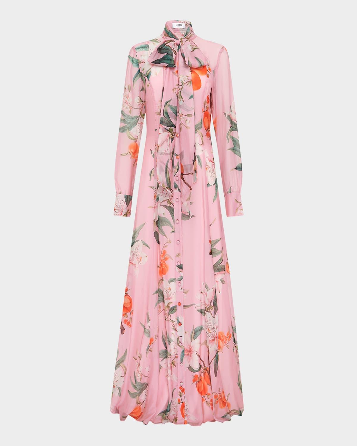 lilith floral & fruit-print maxi shirt gown
