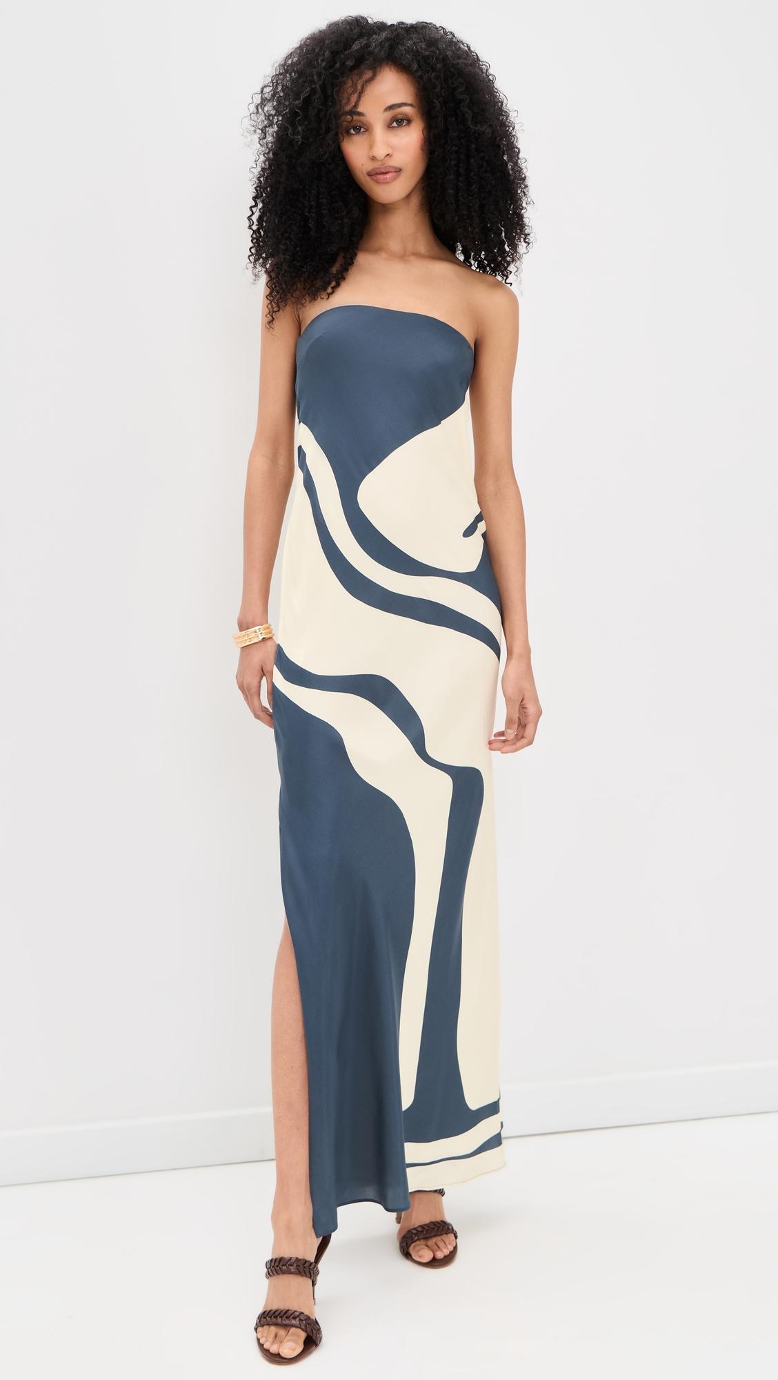 lilou strapless silk midi dress