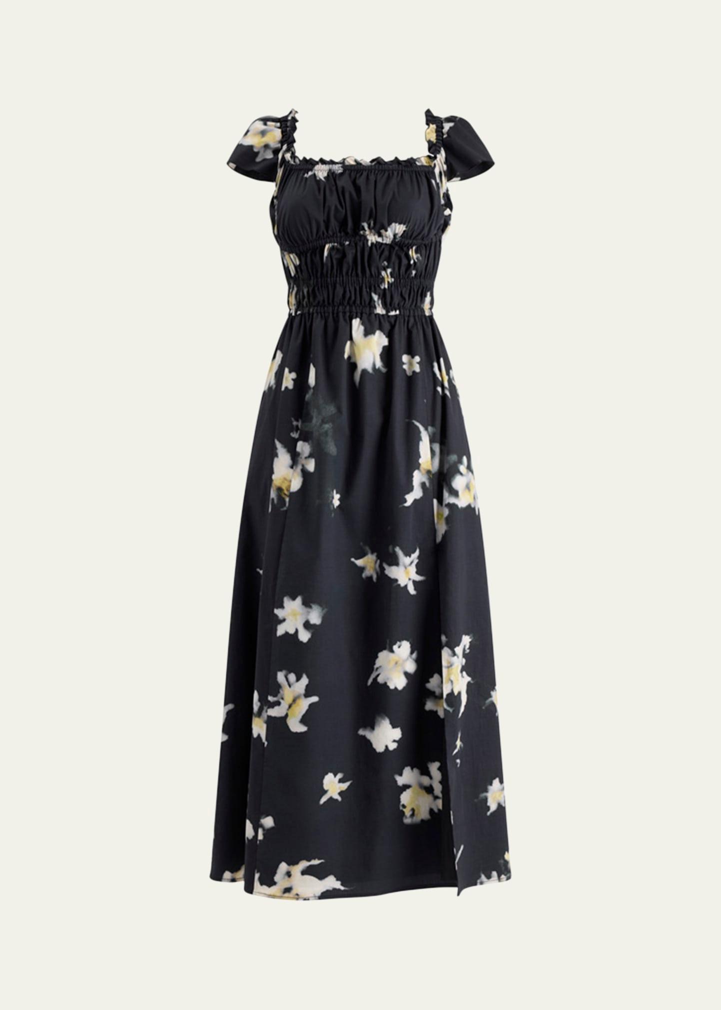 lily floral smocked midi dress