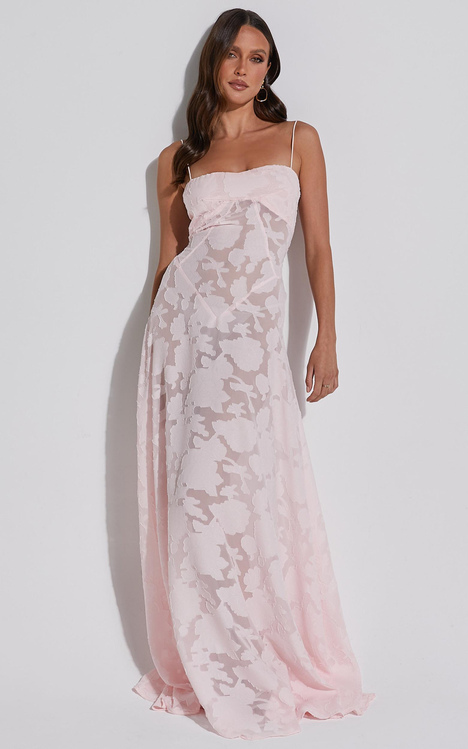 lily maxi dress - sheer jacquard maxi dress in pink