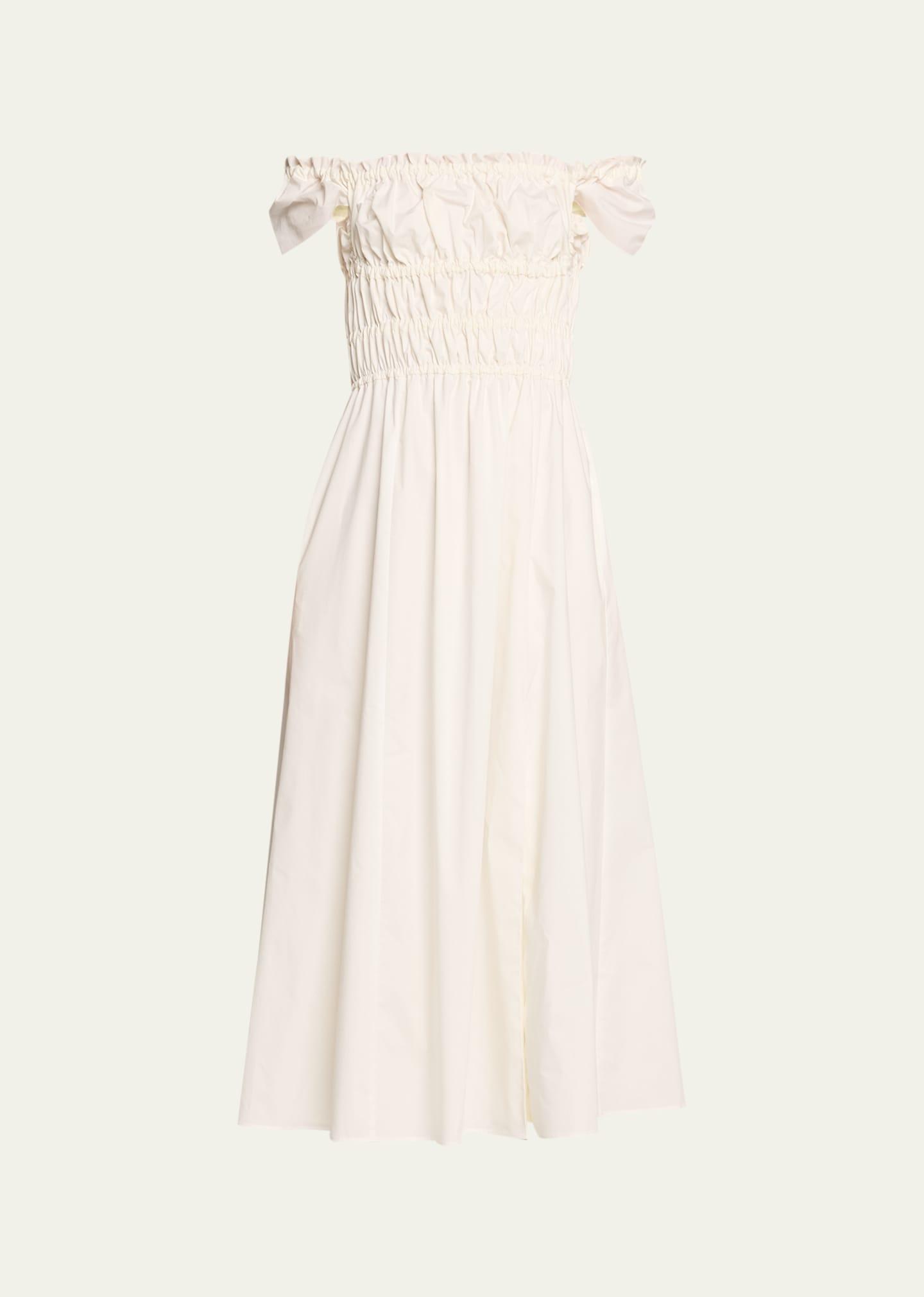 lily ruched cap-sleeve midi dress
