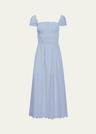 lily smocked midi dress with eyelet embroidery