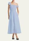 lily smocked midi dress with eyelet embroidery