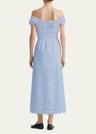 lily smocked midi dress with eyelet embroidery