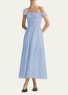 lily smocked midi dress with eyelet embroidery