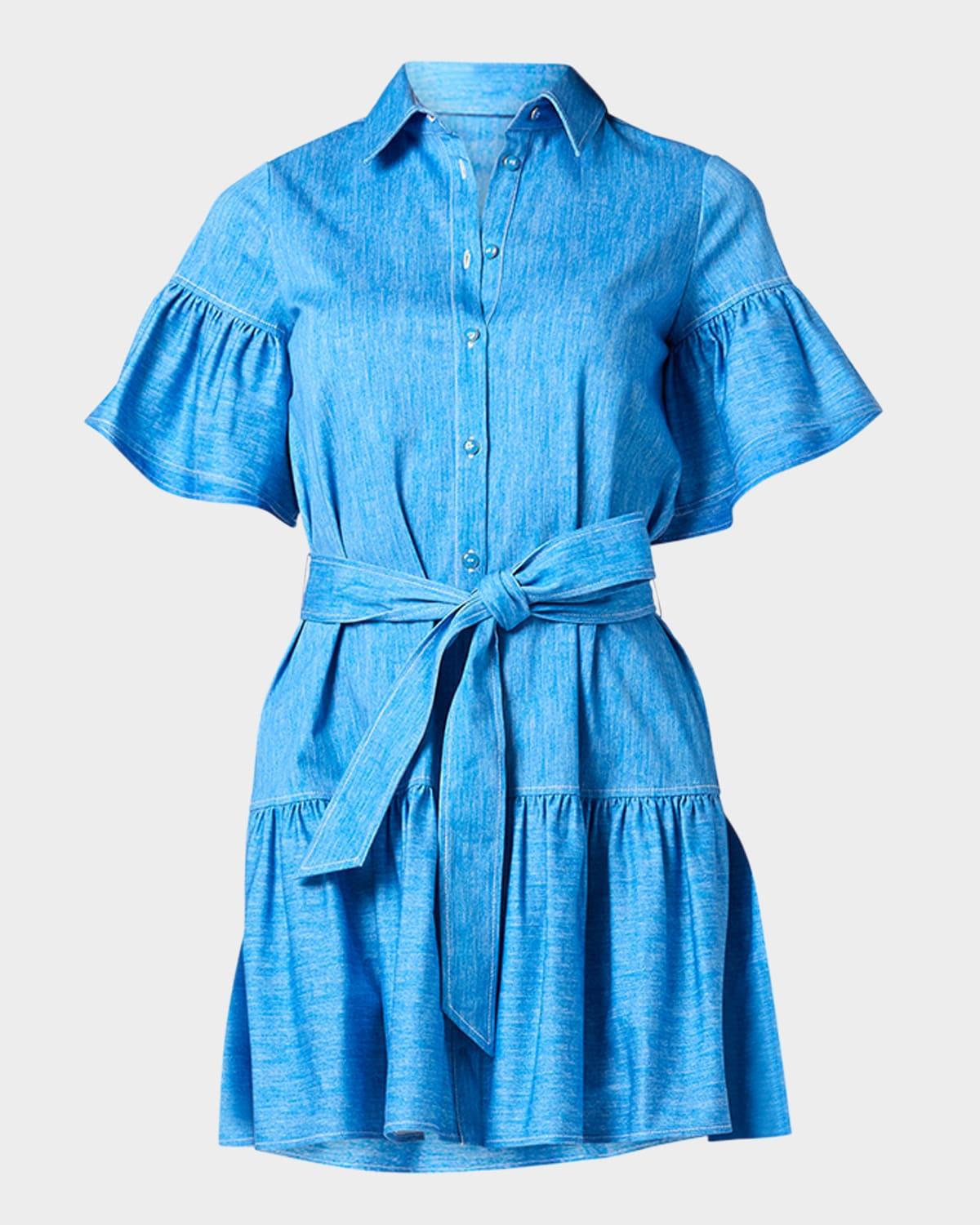 lima flouce ruffle button-down mini dress