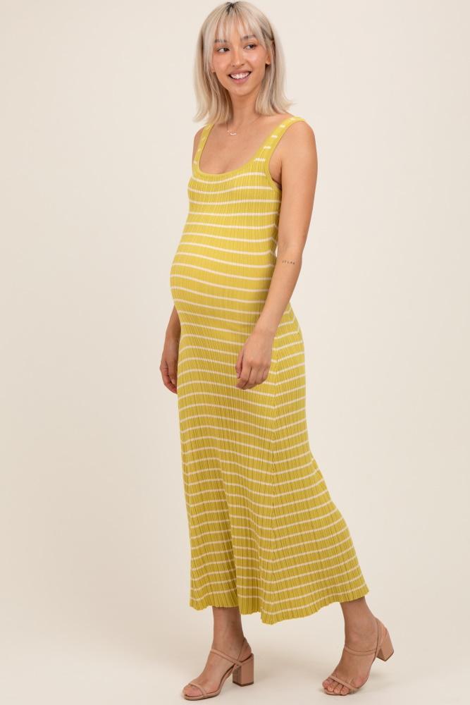 lime/cream lightweight rib fit and flare maternity midi dress