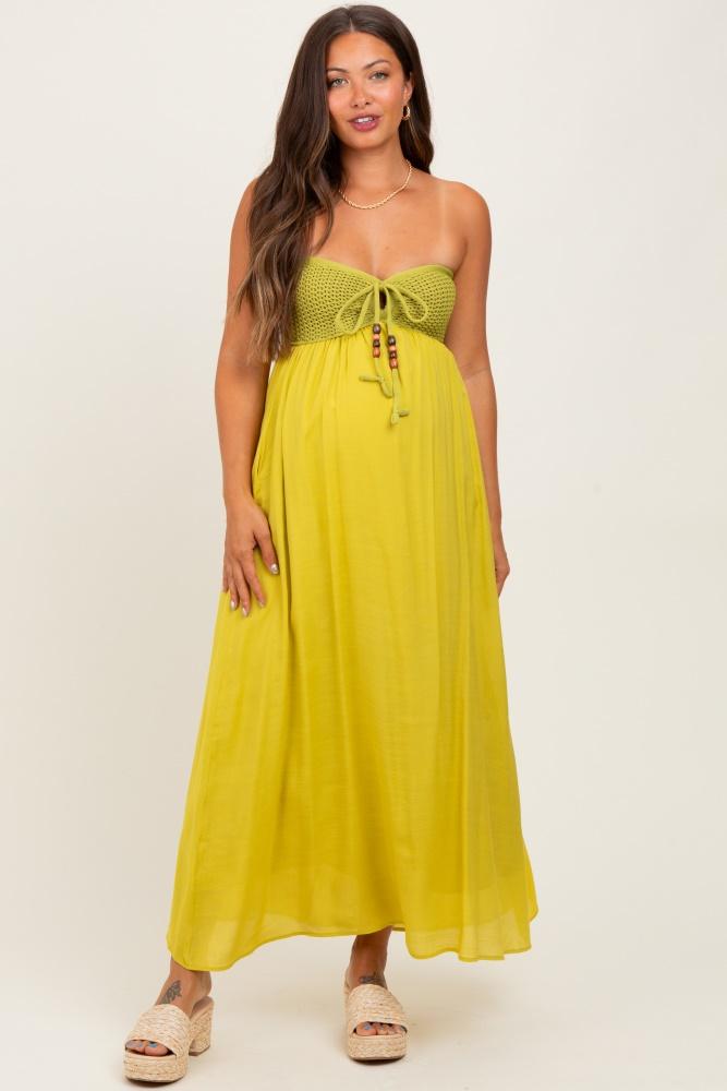 lime crochet contrast beaded halter neck maternity maxi dress