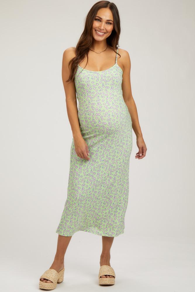 lime floral sleeveless maternity midi dress