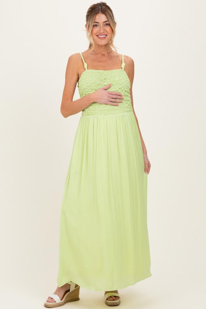 lime textured smocked maternity maxi dress