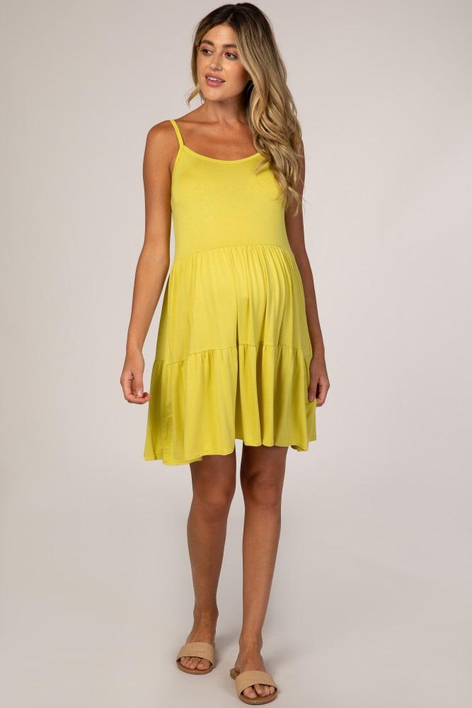 lime yellow tiered maternity tank dress