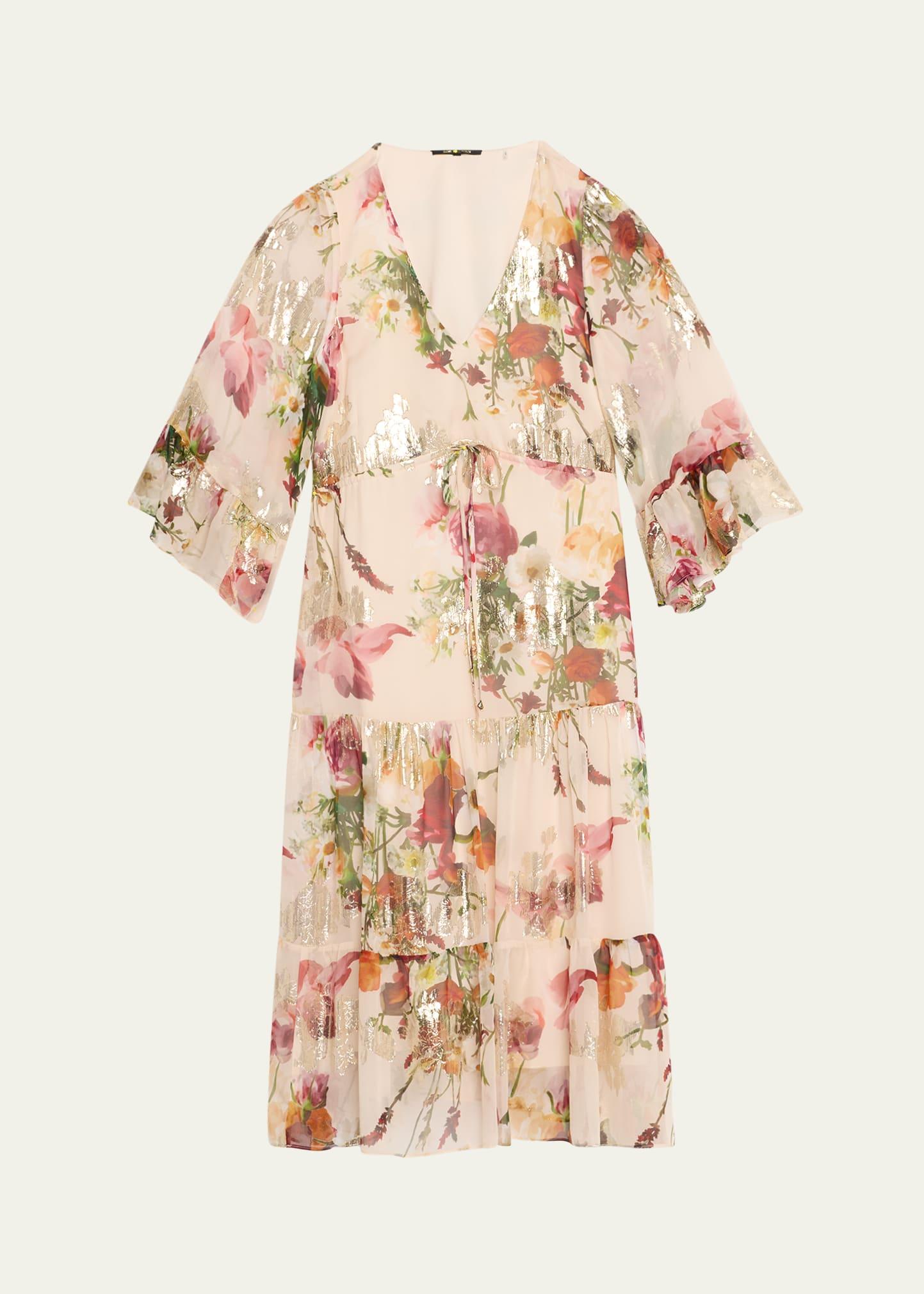 limone tiered floral-print fil coupe midi dress