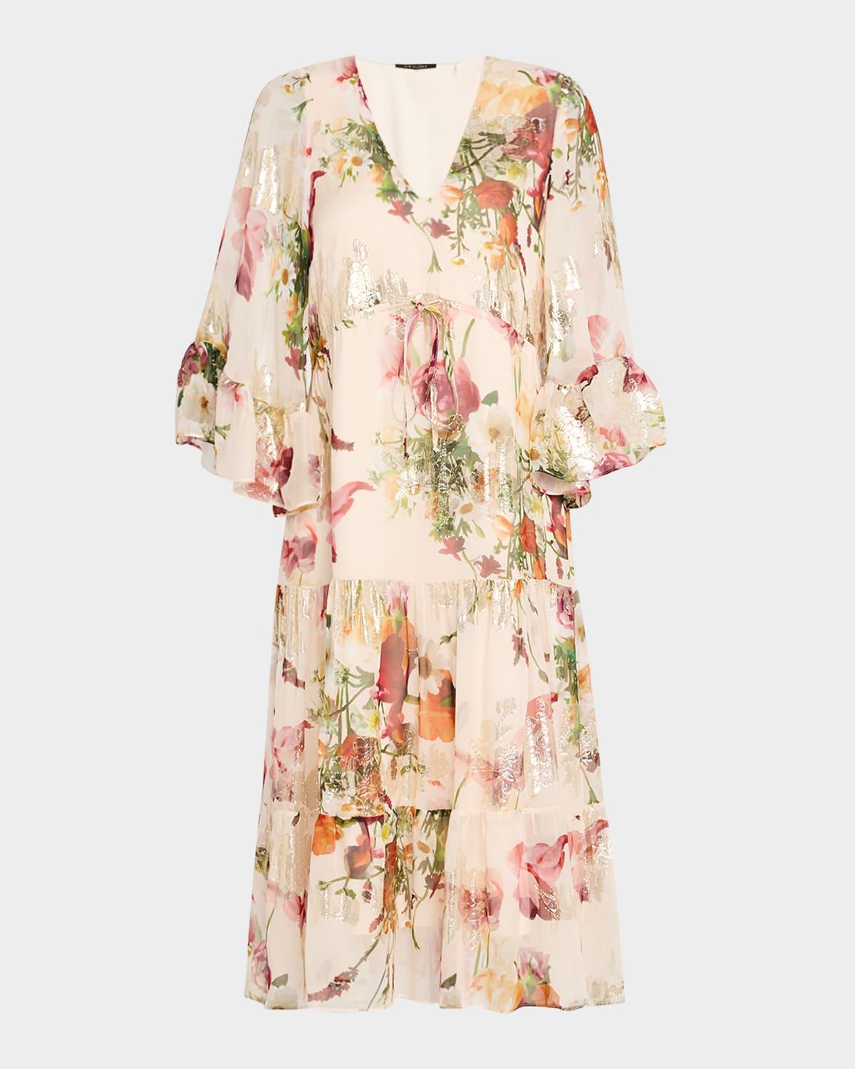 limone tiered floral-print fil coupe midi dress