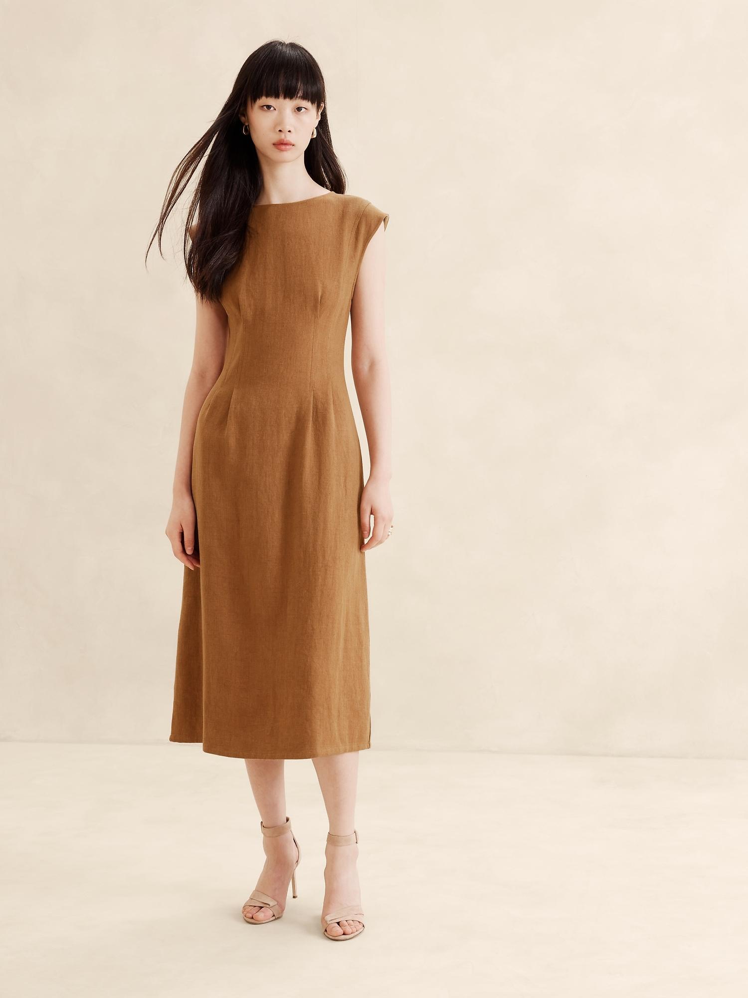 lina linen midi dress