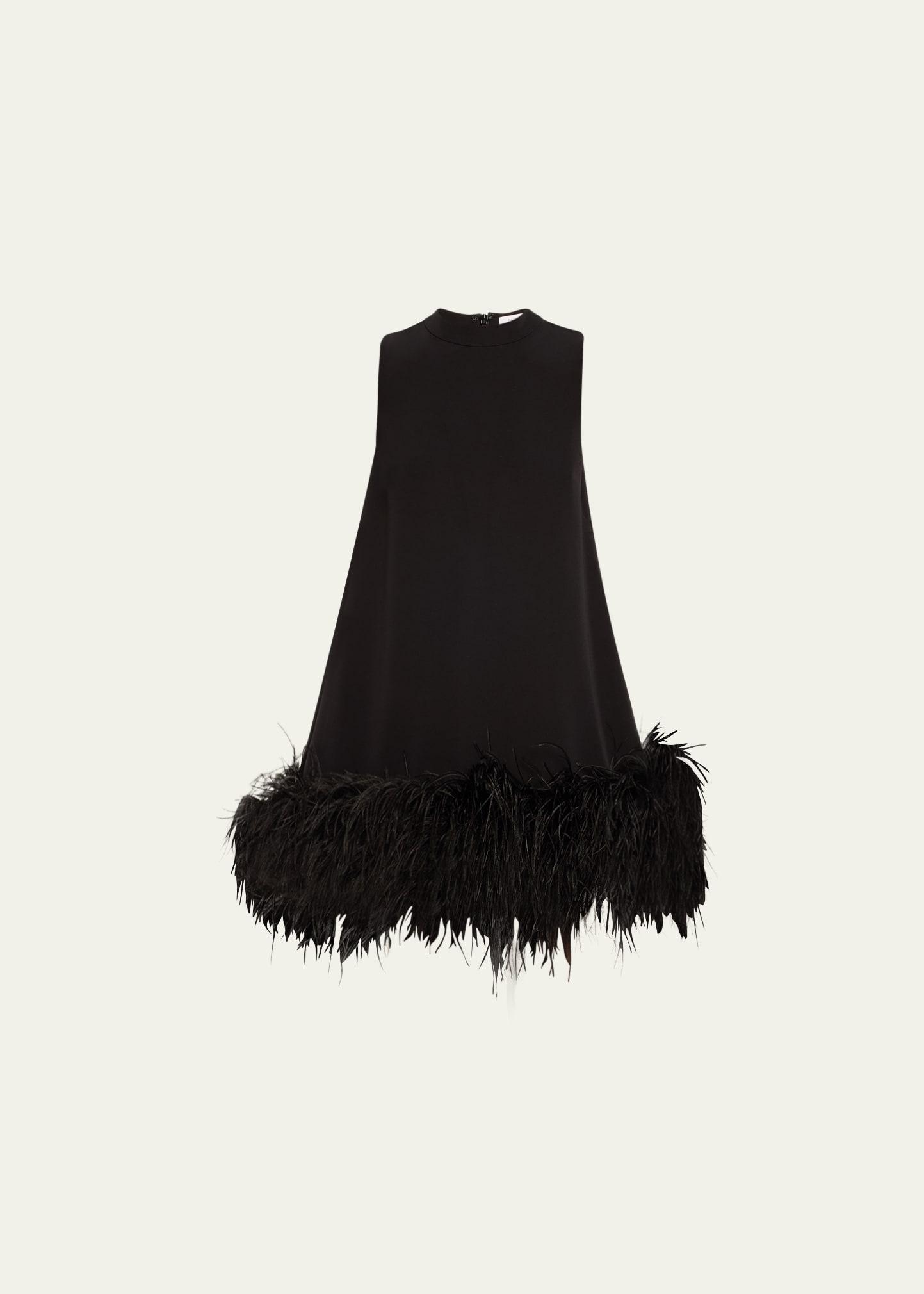 linc mini dress with feather trim