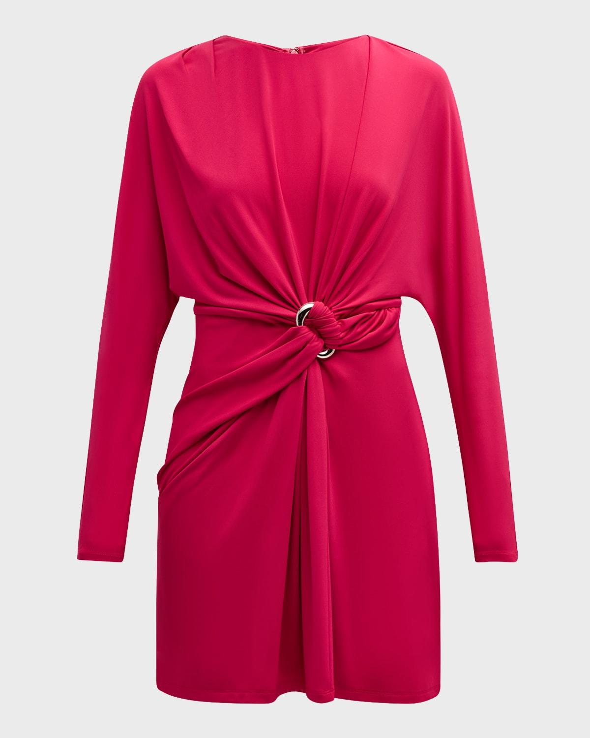 linds gathered long-sleeve mini dress